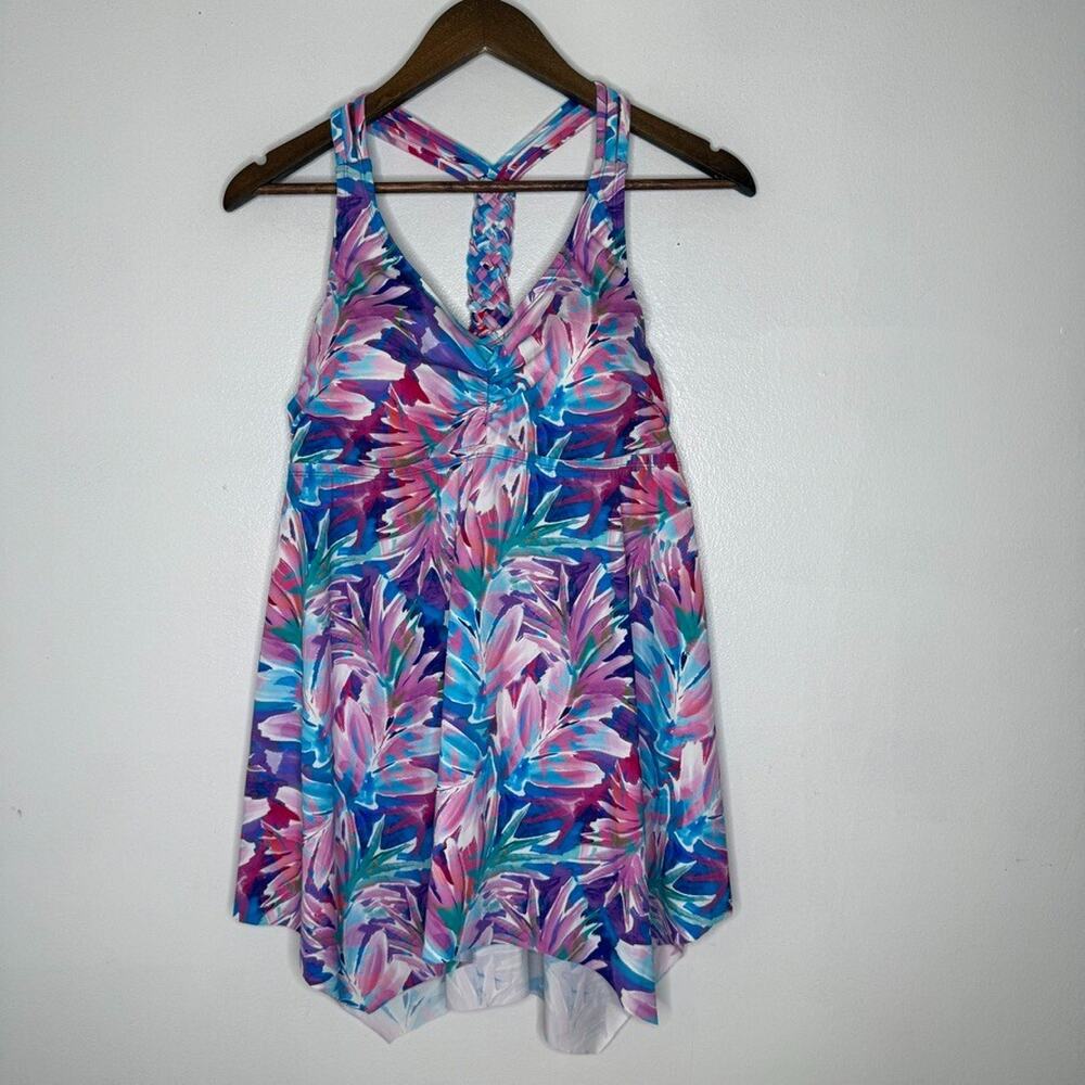 Kim Gravel x Swimsuits For All Size 14 Swim Tank Top Multicolor Tropical Braided
